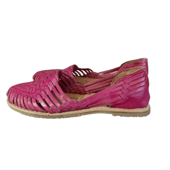 NEW Mexican Leather Huaraches Handmade Women's Woven Pink Sandals Size 6.5 - Picture 5 of 11